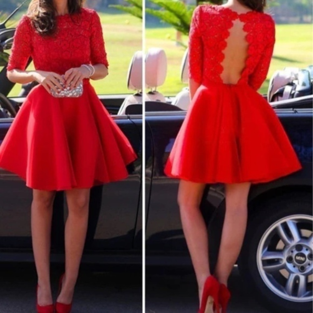 Red Lace and Satin Dress - Picture 2 of 12